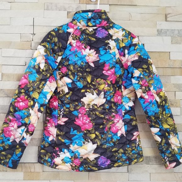 North Face Womens Small Floral Flower Print Black Thermoball Puffer Jacket Coat - Picture 8 of 9